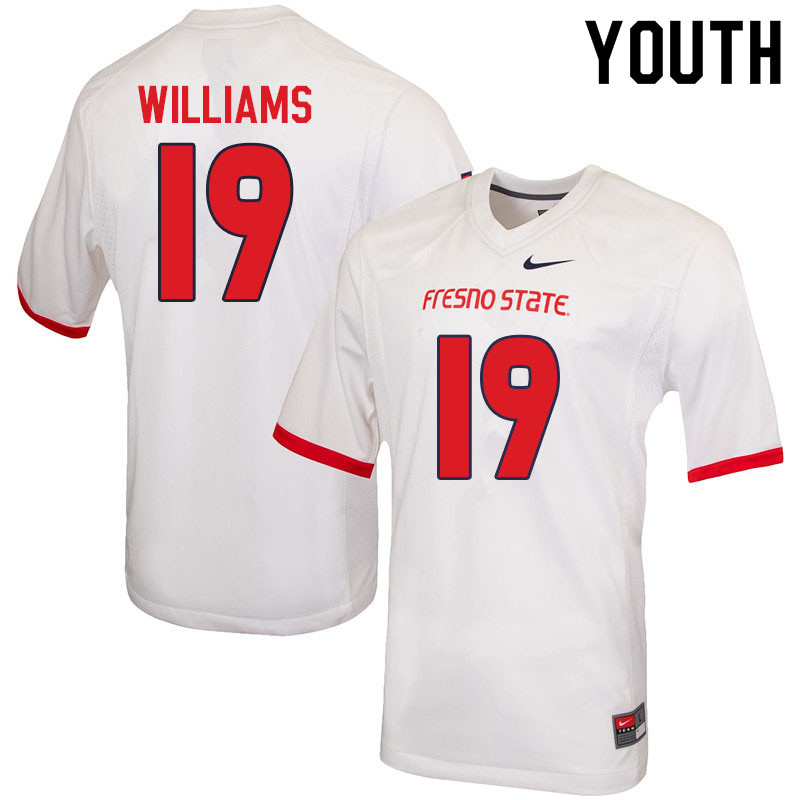 Youth #19 Dupree Williams Fresno State Bulldogs College Football Jerseys Sale-White - Click Image to Close